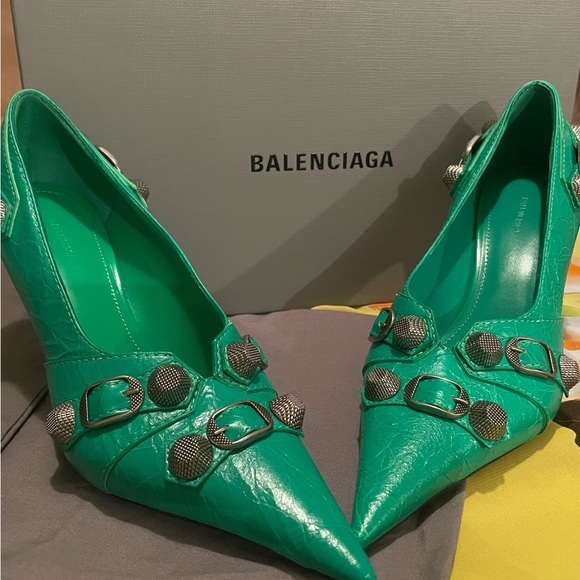 Balenciaga Agneau Arena Cagole Pumps Green Size 7 Made in Italy - Picture 7 of 15